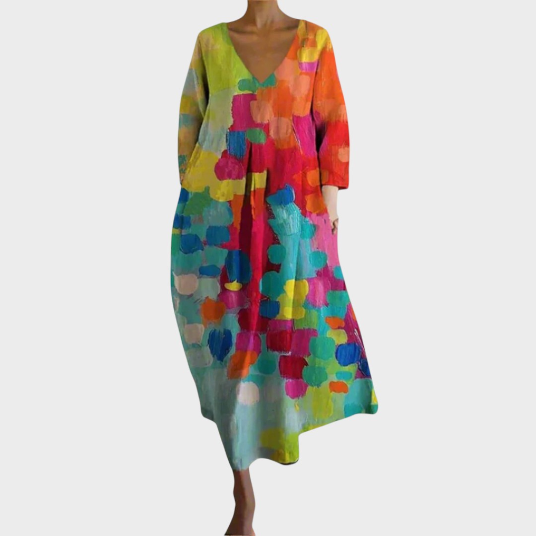 Jimena | Vestido Colorido Con Cuello En V