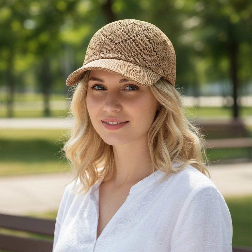 Gorra de béisbol de paja tejida para mujer