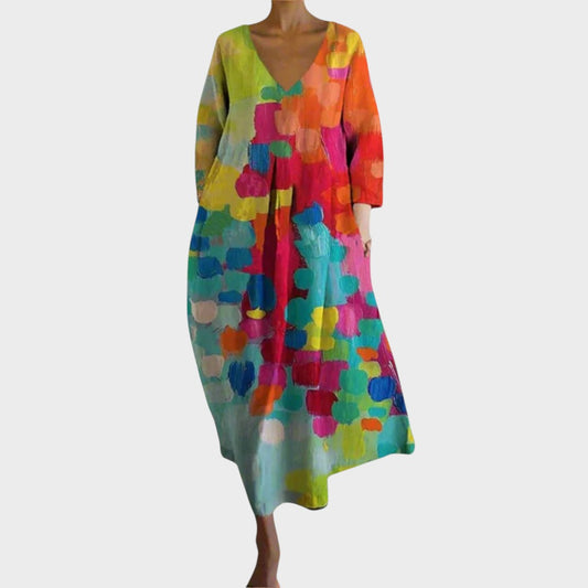 Jimena | Vestido Colorido Con Cuello En V