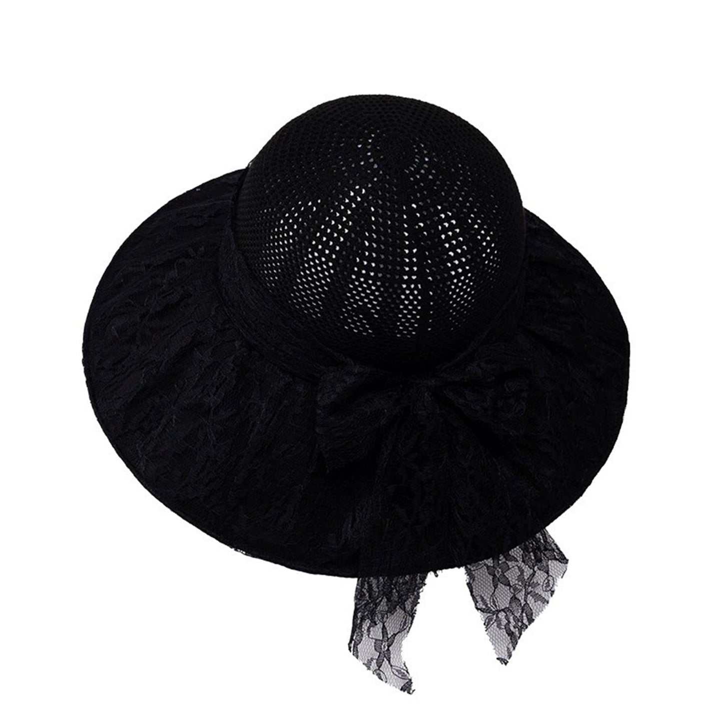 Sombrero de sol de paja de ala ancha para mujer, lazo de encaje, transpirable, sombrero de vacaciones de playa de verano