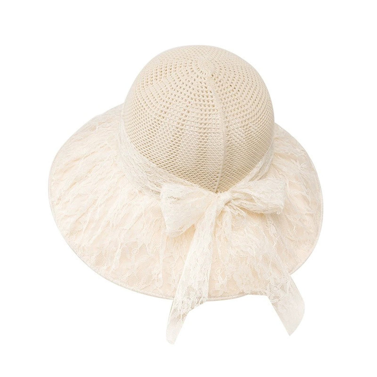 Sombrero de sol de paja de ala ancha para mujer, lazo de encaje, transpirable, sombrero de vacaciones de playa de verano