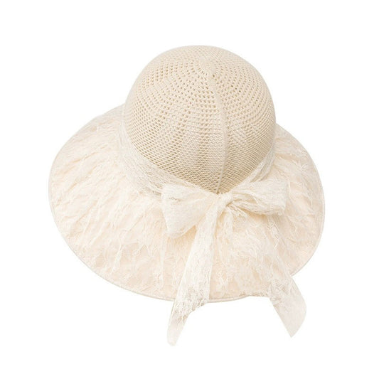 Sombrero de sol de paja de ala ancha para mujer, lazo de encaje, transpirable, sombrero de vacaciones de playa de verano