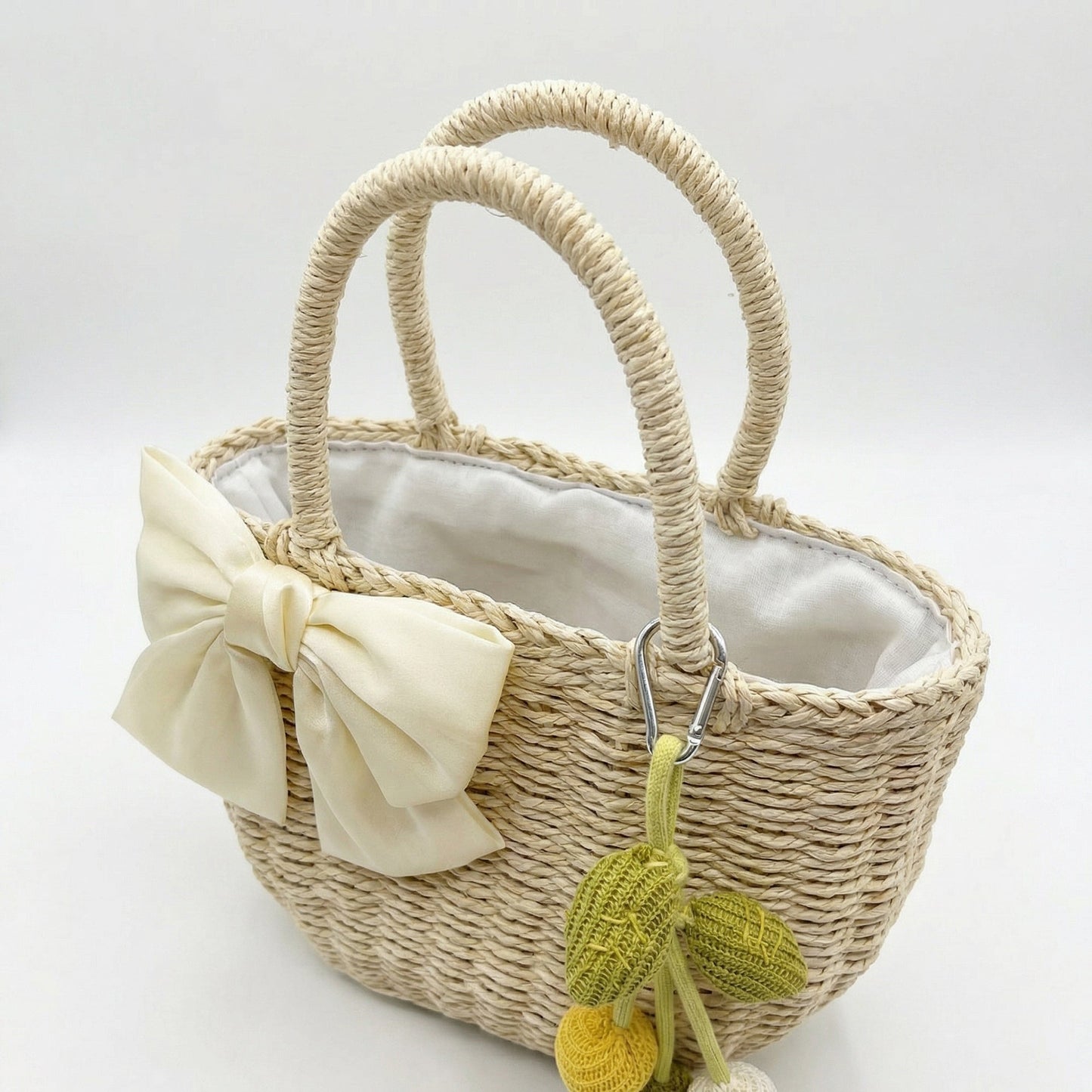 Bolso de mano con asa superior de paja para mujer