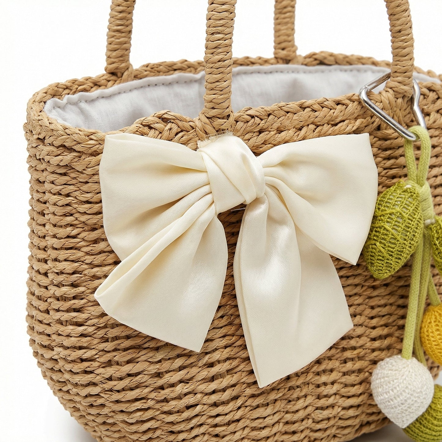 Bolso de mano con asa superior de paja para mujer