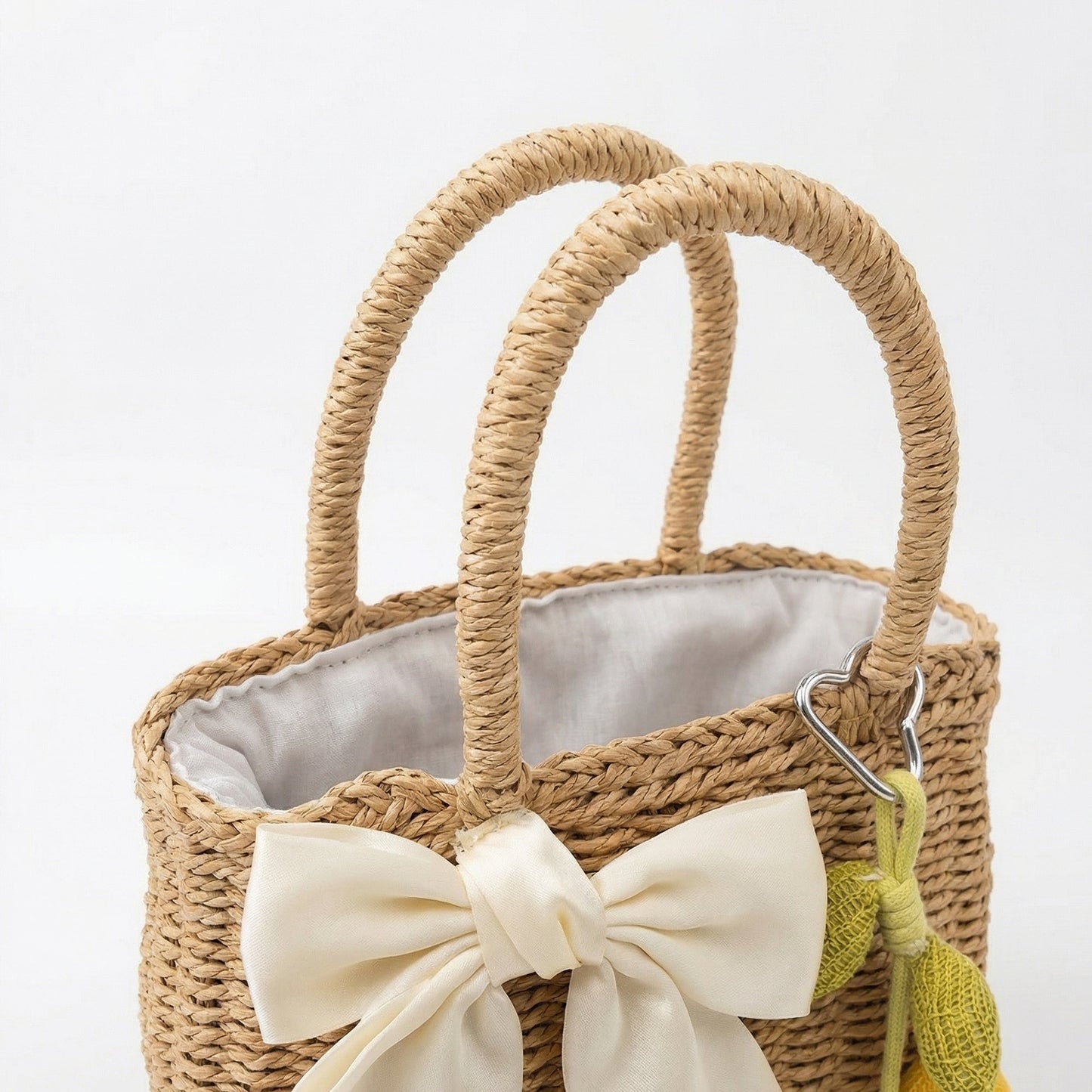 Bolso de mano con asa superior de paja para mujer