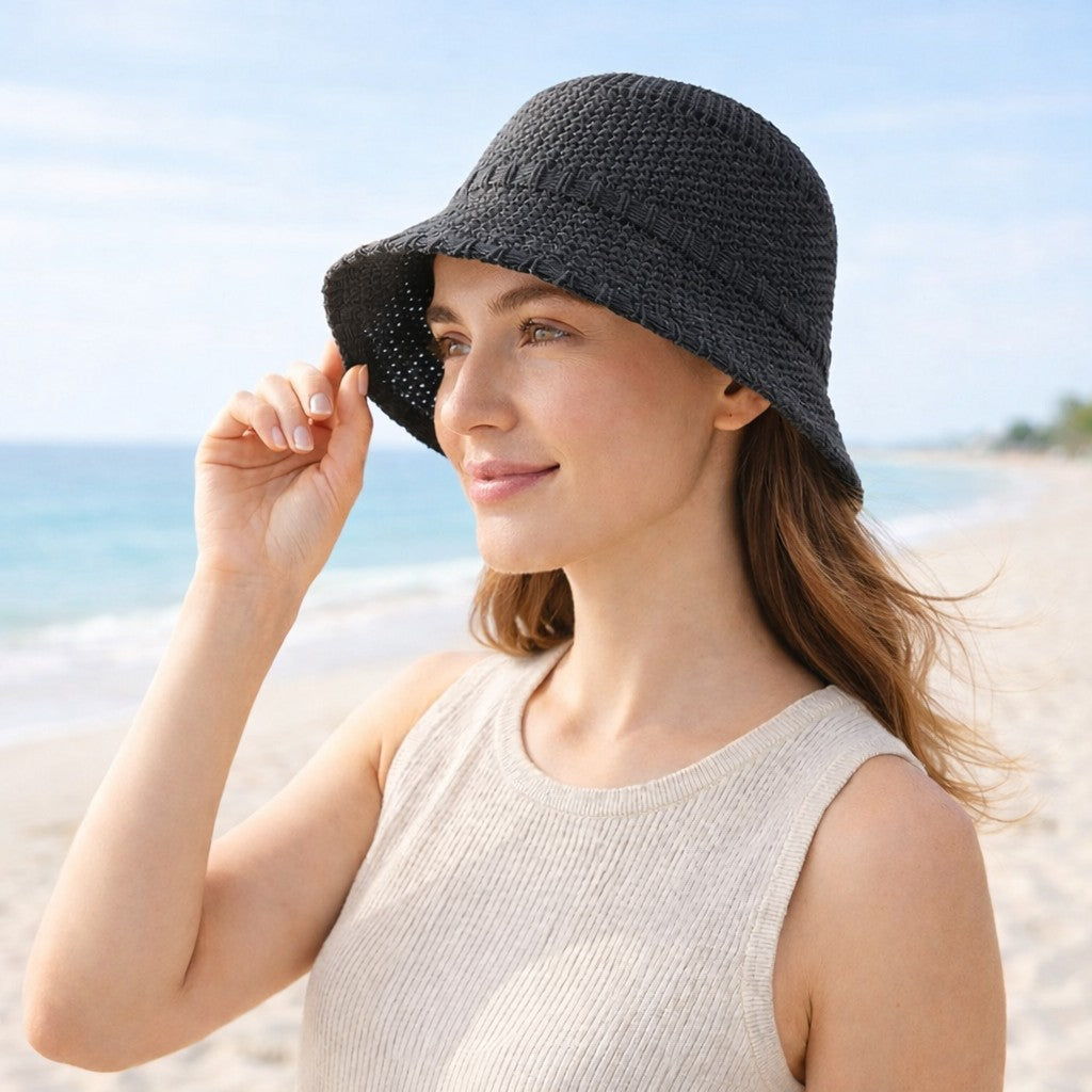 Sombrero de cubo de paja para mujer