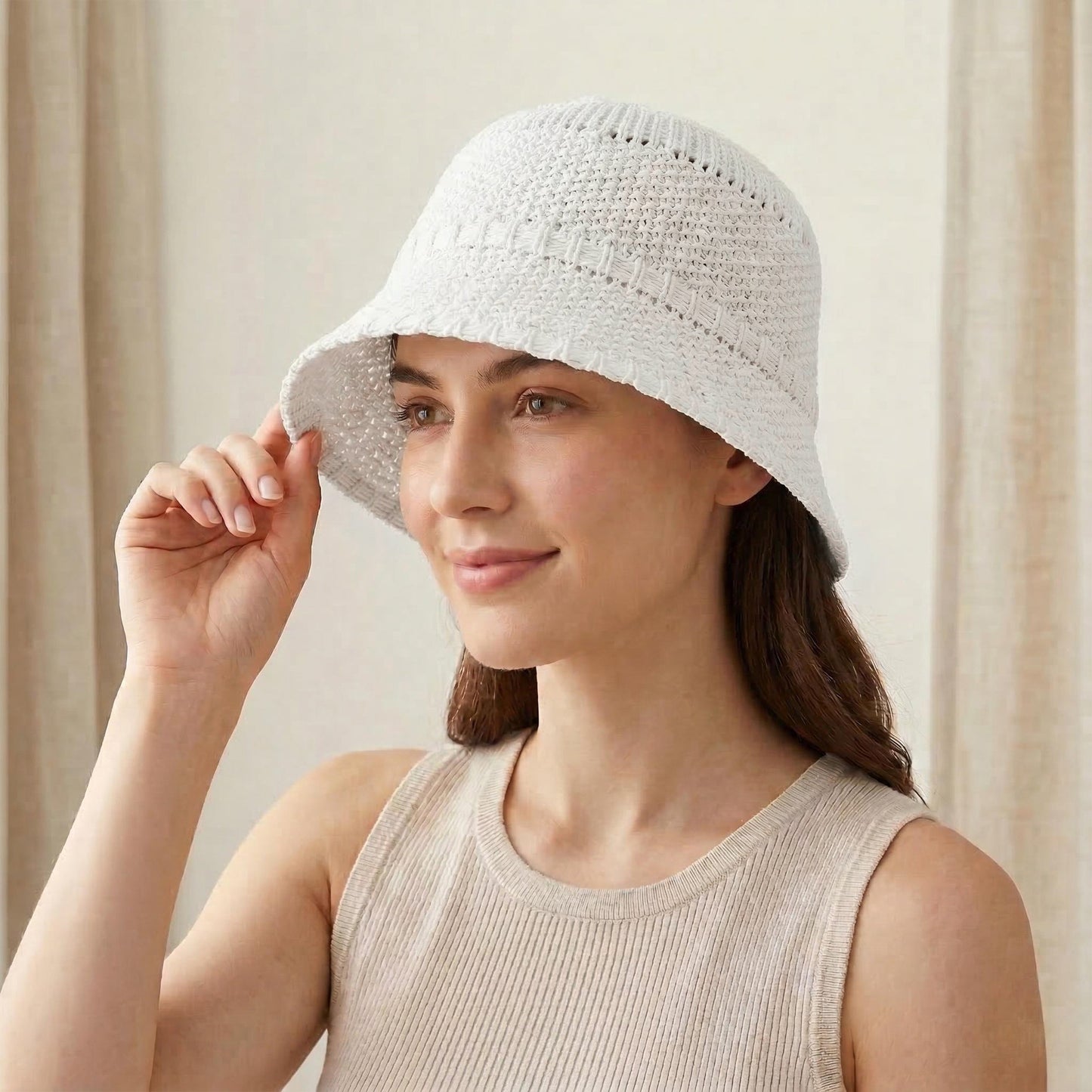 Sombrero de cubo de paja para mujer