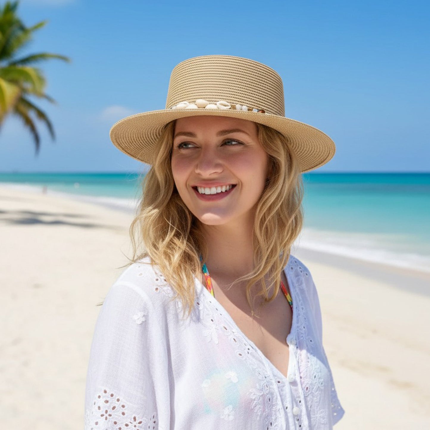 Sombrero de barco de paja para mujer