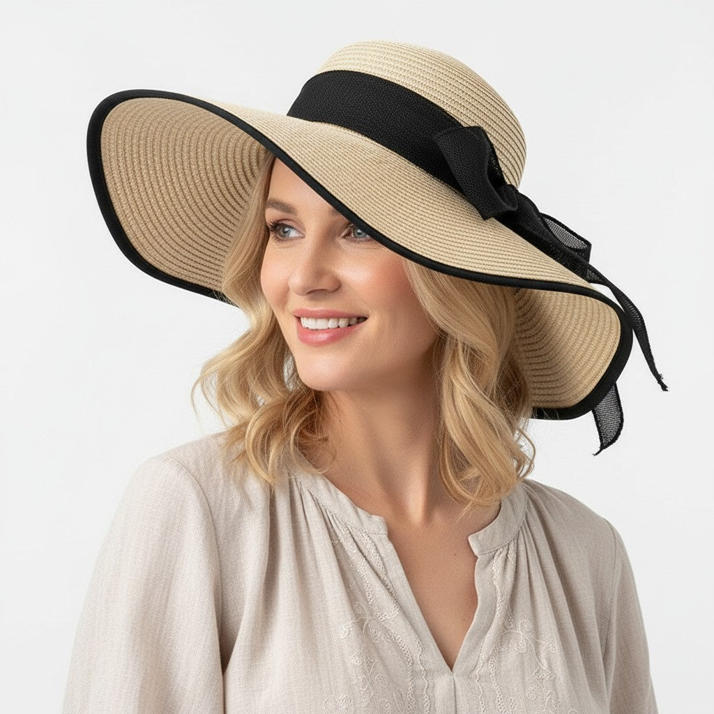 Sombrero de sol de paja de ala ancha para mujer