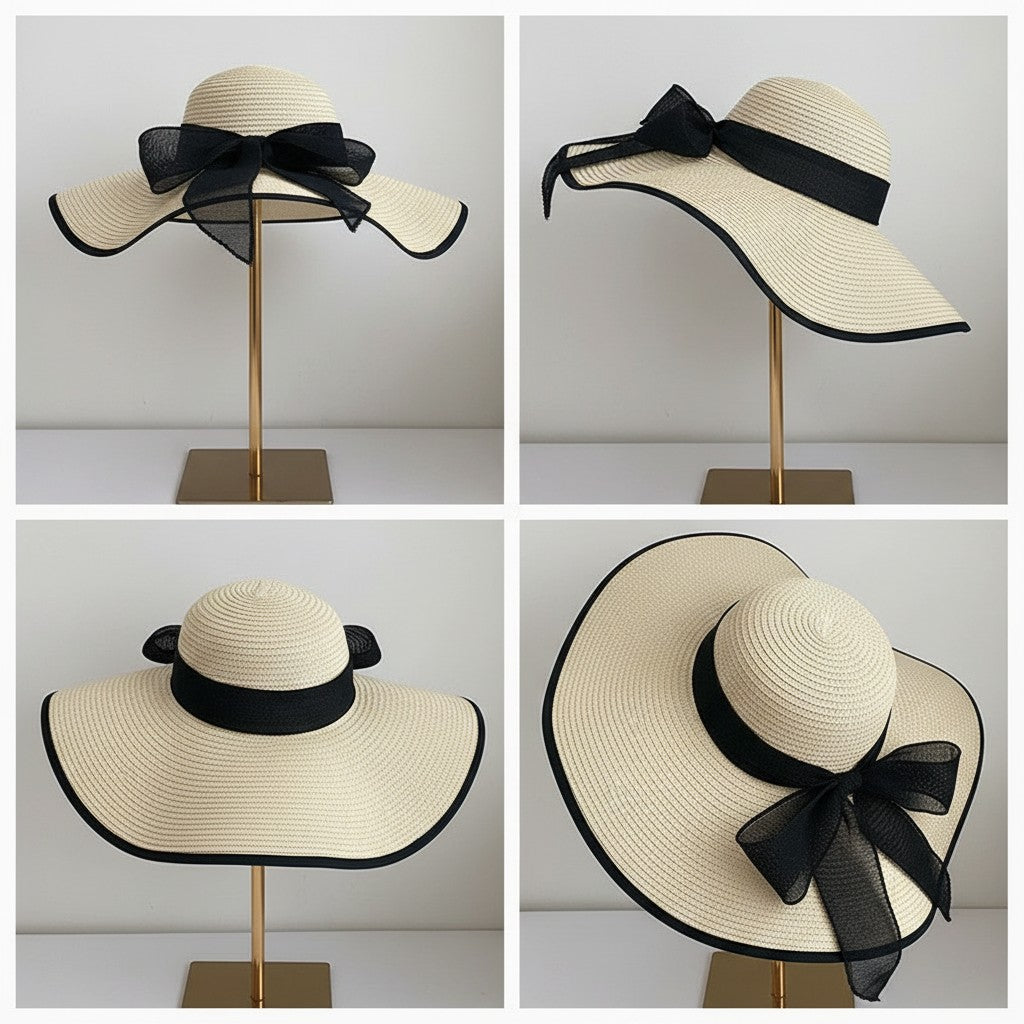 Sombrero de sol de paja de ala ancha para mujer
