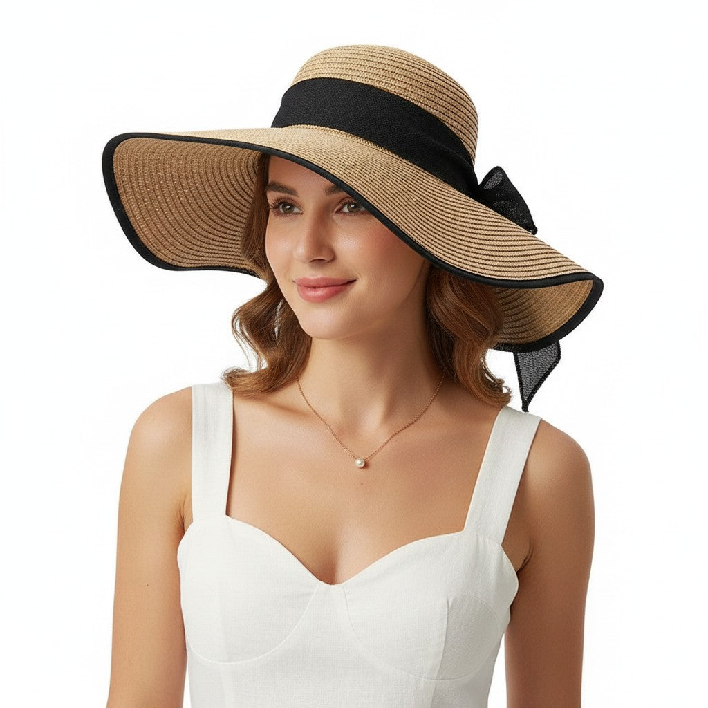 Sombrero de sol de paja de ala ancha para mujer