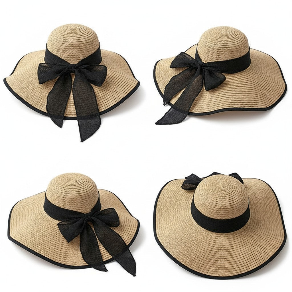 Sombrero de sol de paja de ala ancha para mujer