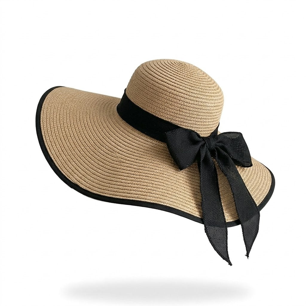 Sombrero de sol de paja de ala ancha para mujer