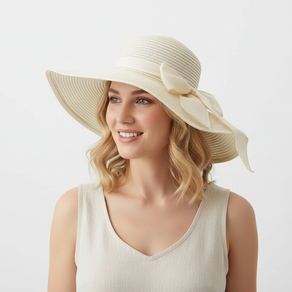 Sombrero de sol de paja de ala ancha para mujer