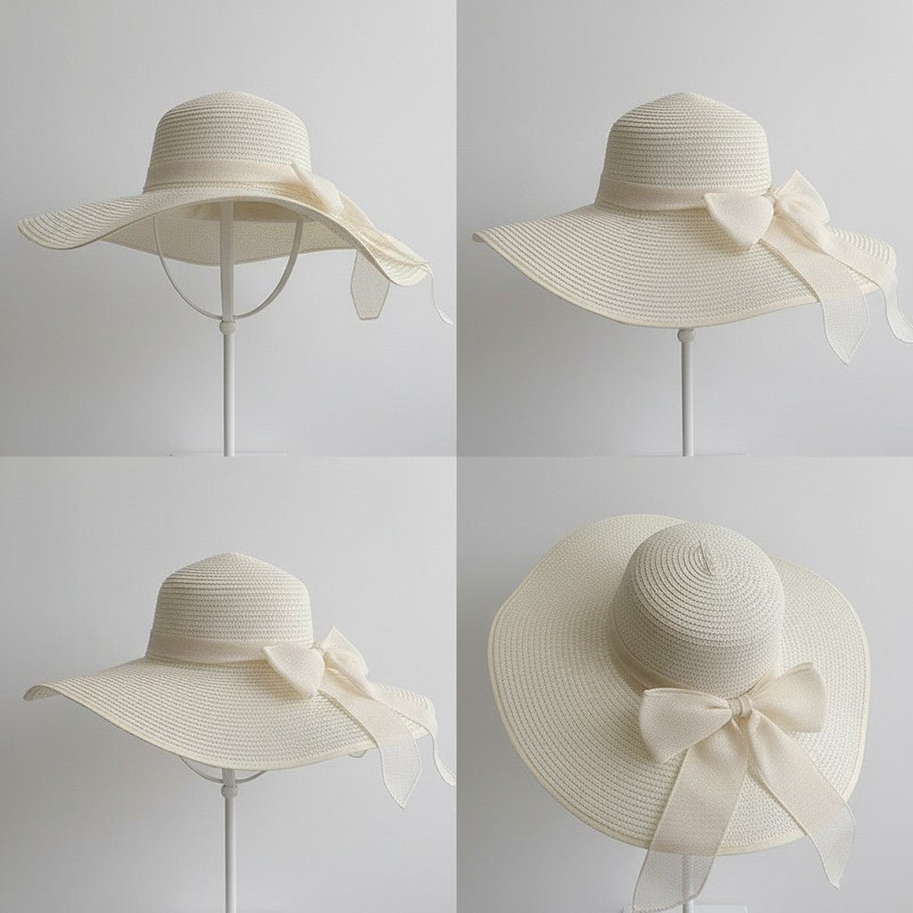 Sombrero de sol de paja de ala ancha para mujer