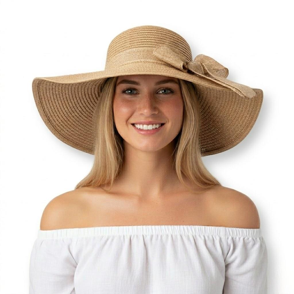 Sombrero de sol de paja de ala ancha para mujer