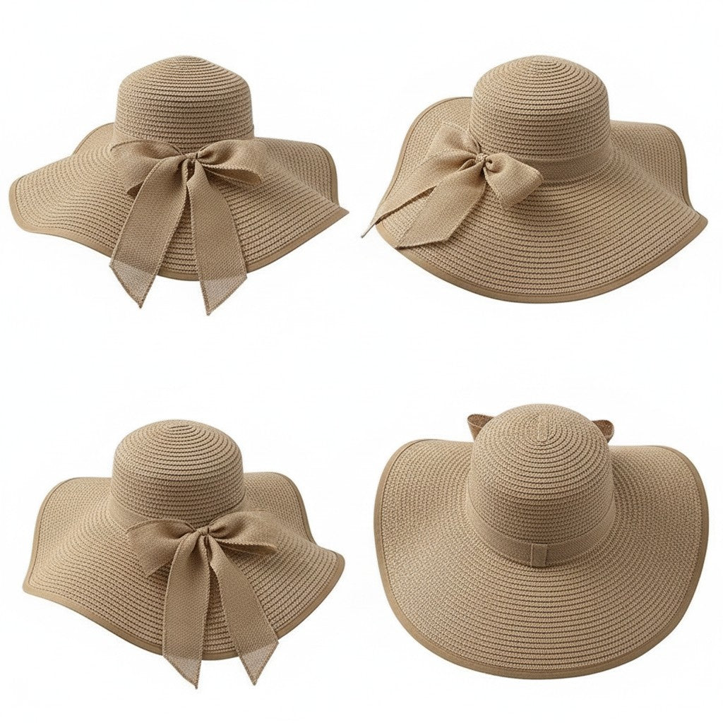 Sombrero de sol de paja de ala ancha para mujer