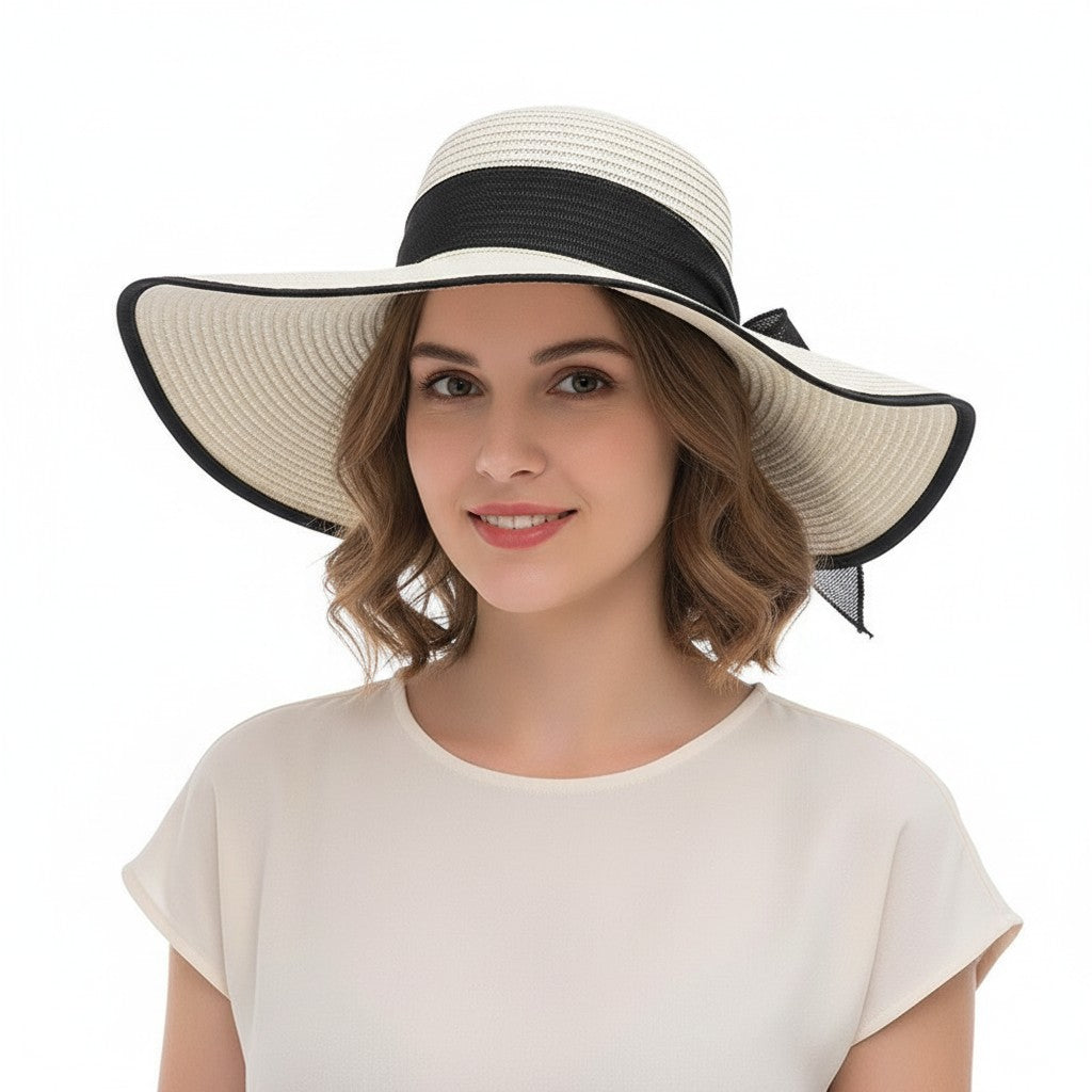 Sombrero de sol de paja de ala ancha para mujer
