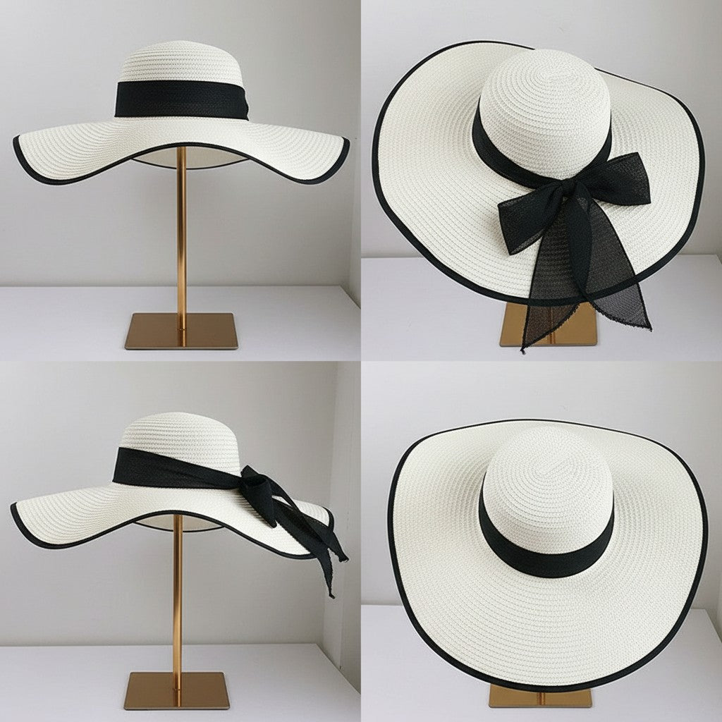 Sombrero de sol de paja de ala ancha para mujer