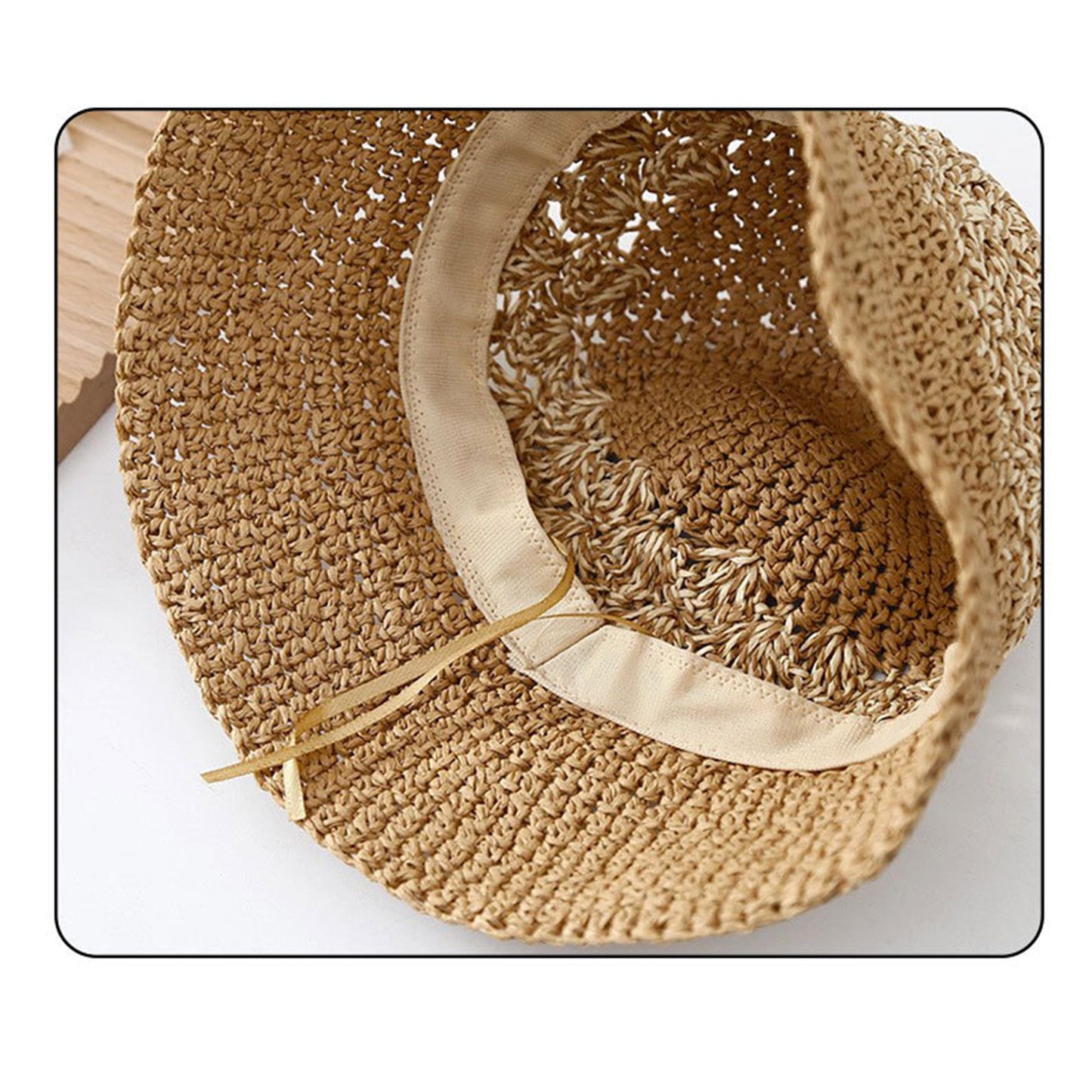 Sombrero de cubo de paja Tejido de punto transpirable