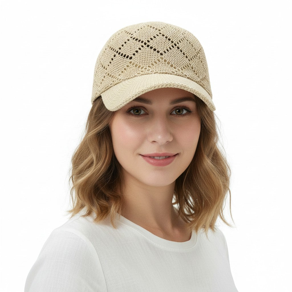 Gorra de béisbol de paja tejida para mujer