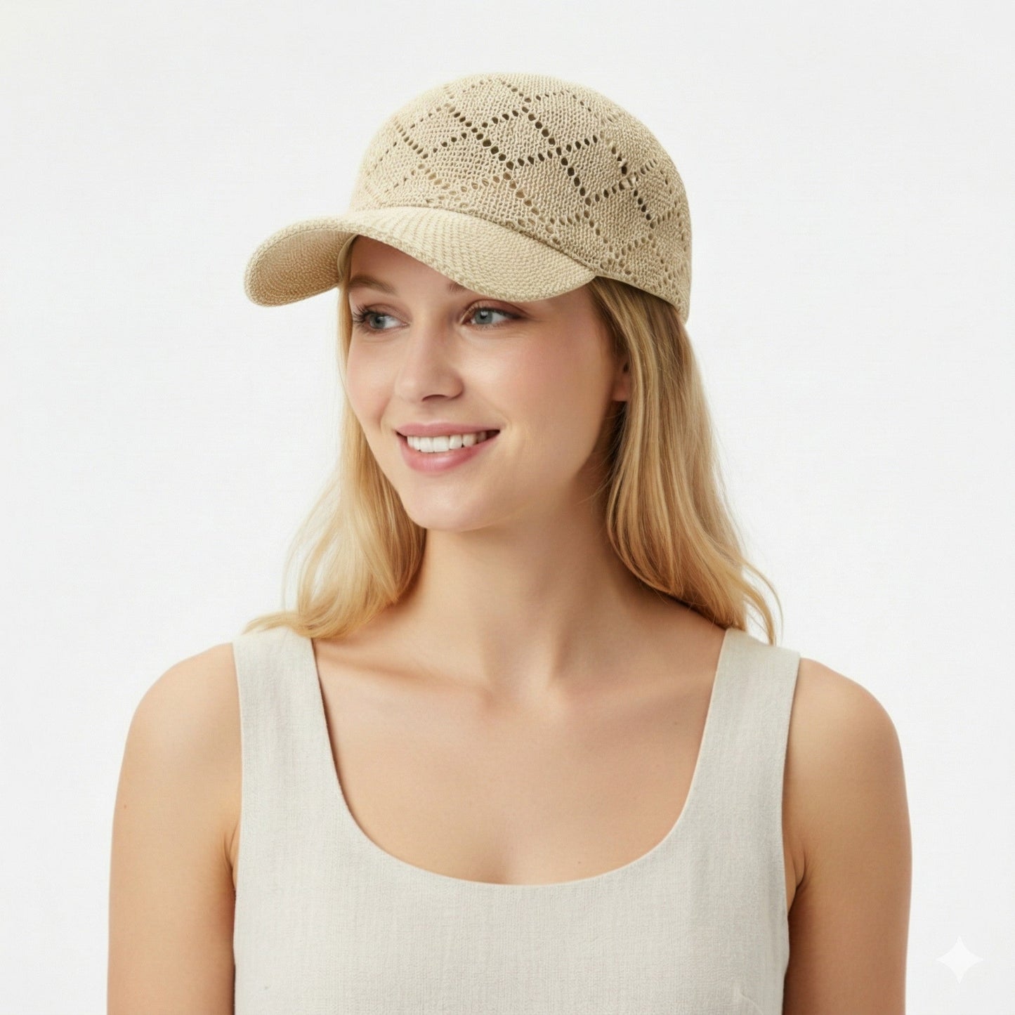 Gorra de béisbol de paja tejida para mujer