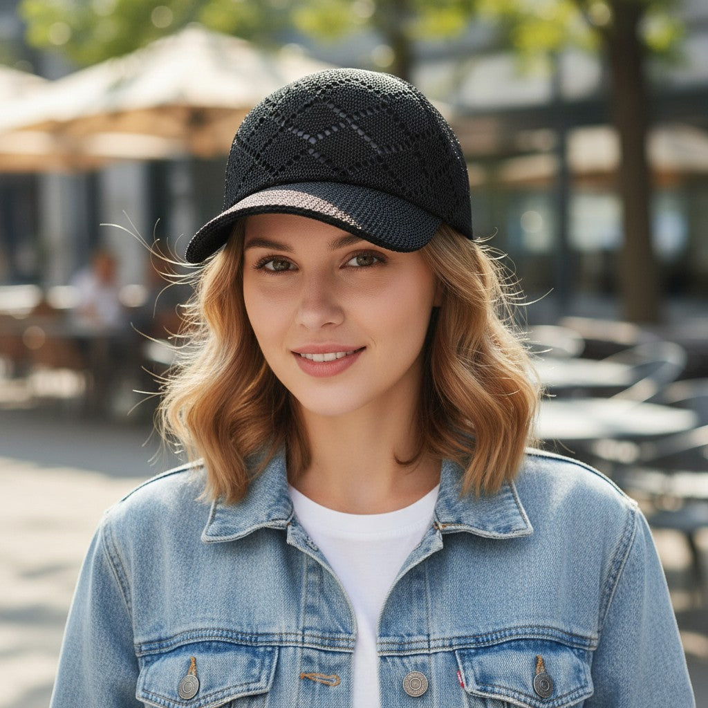 Gorra de béisbol de paja tejida para mujer