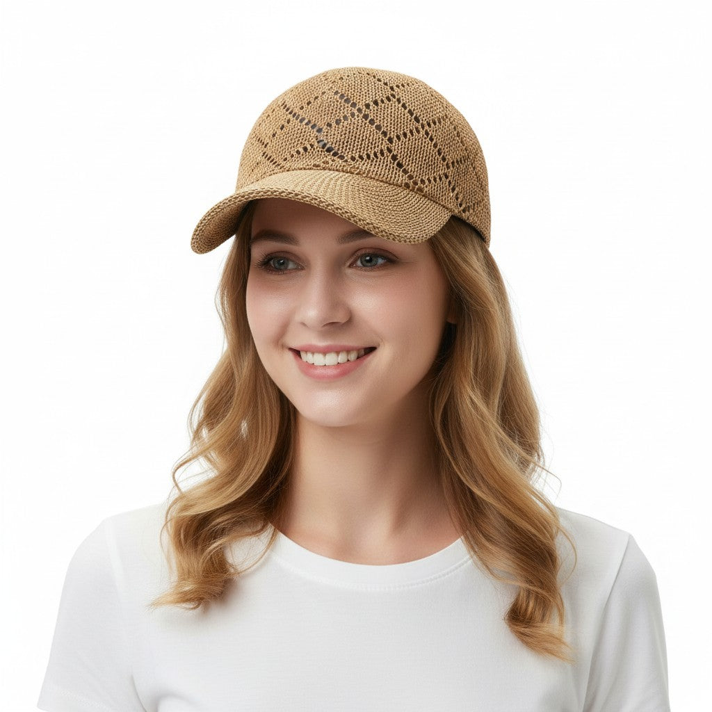 Gorra de béisbol de paja tejida para mujer