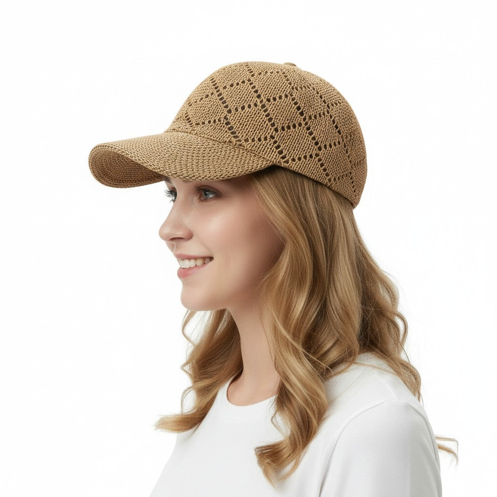 Gorra de béisbol de paja tejida para mujer