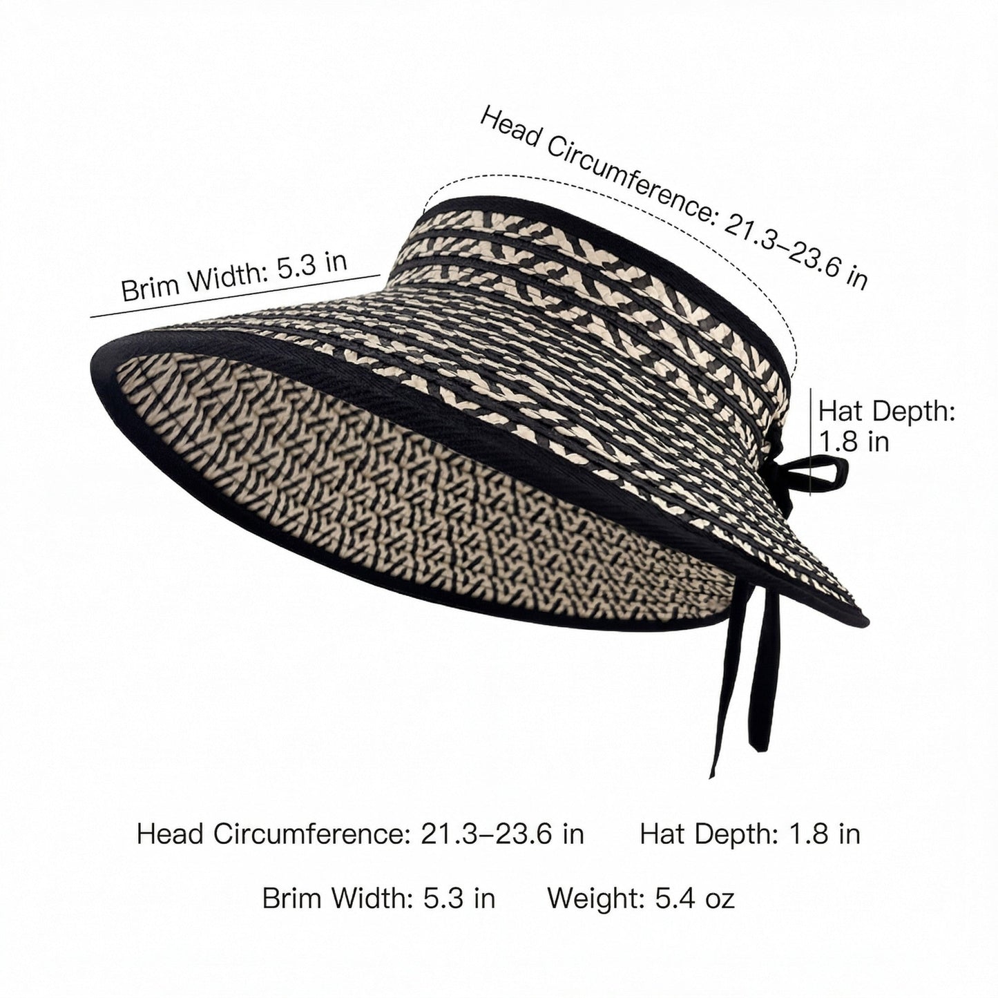 Sombrero de visera solar de paja para mujer