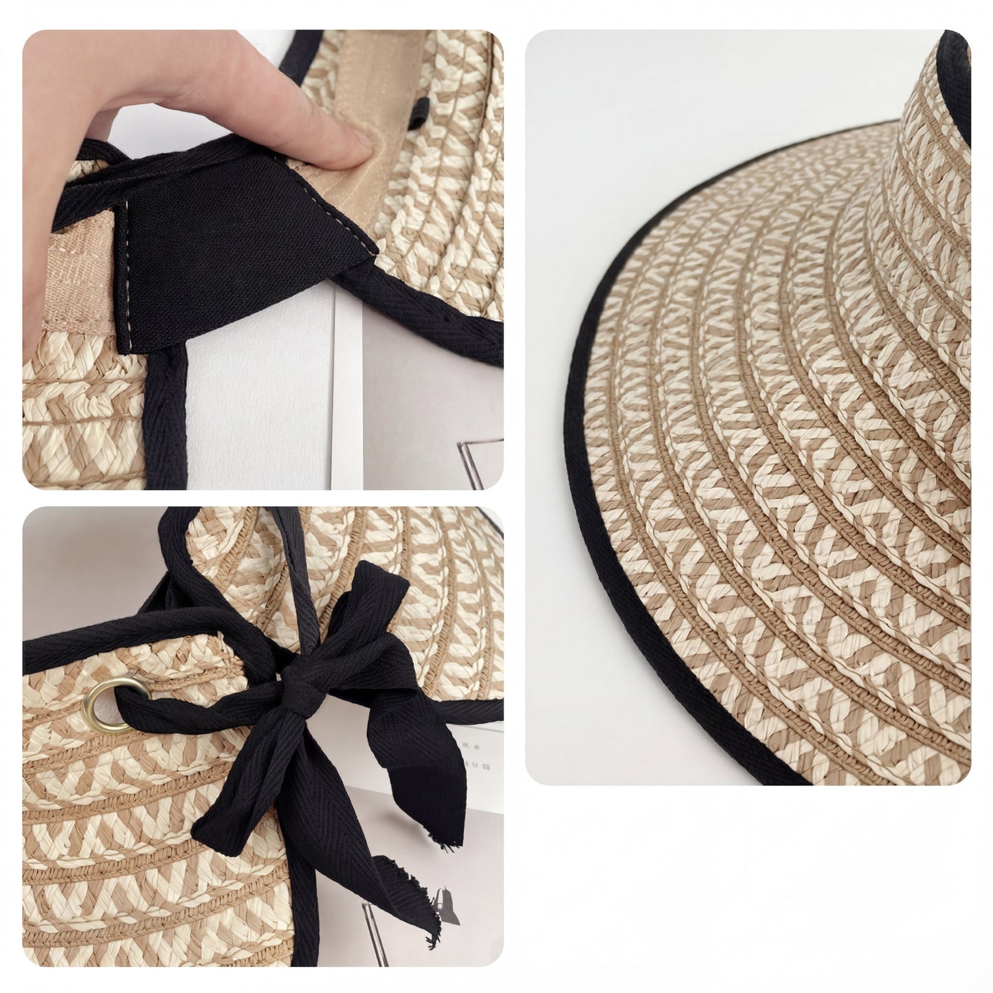 Sombrero de visera solar de paja para mujer