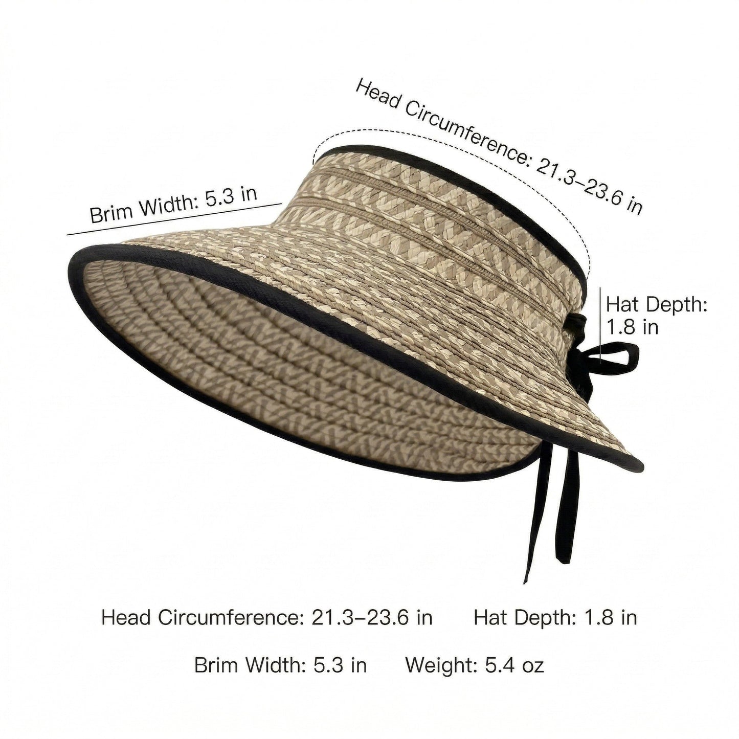 Sombrero de visera solar de paja para mujer