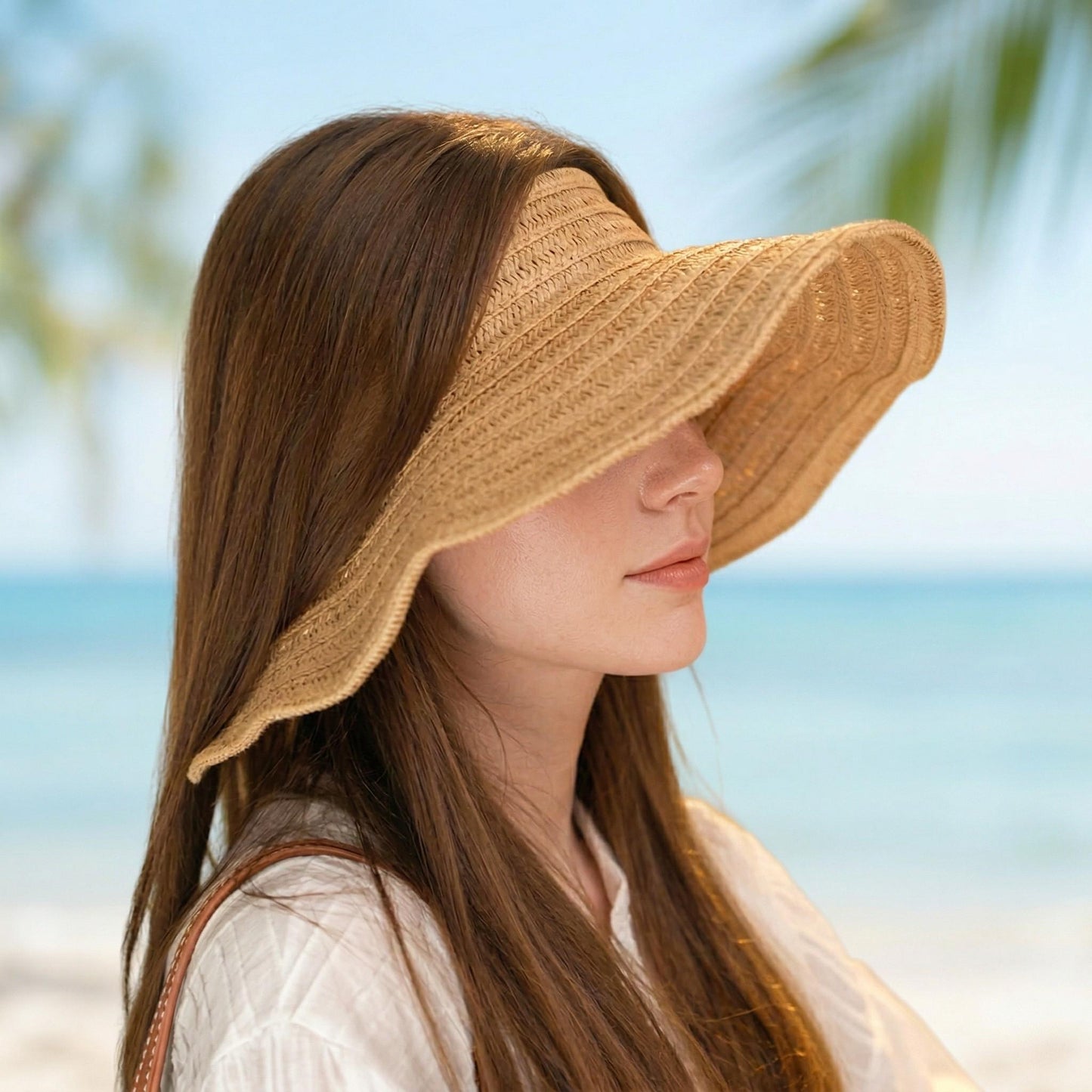 Sombrero de visera solar de paja para mujer, ala ancha, enrollable, empacable, ajustable, tapa abierta, sombrero de verano