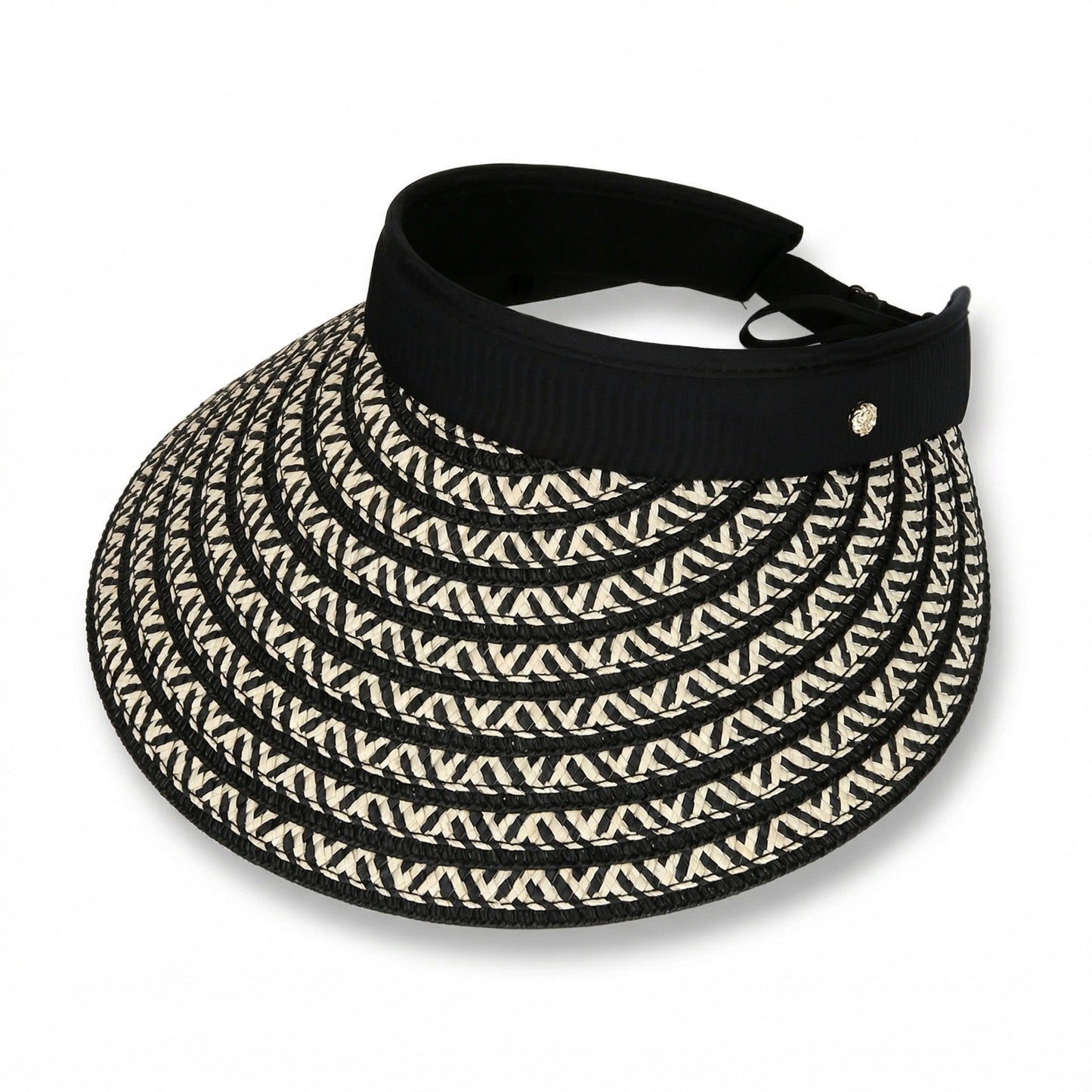Sombrero de visera solar de paja para mujer, ala ancha, patrón tejido, banda de contraste, sombrero de verano ajustable