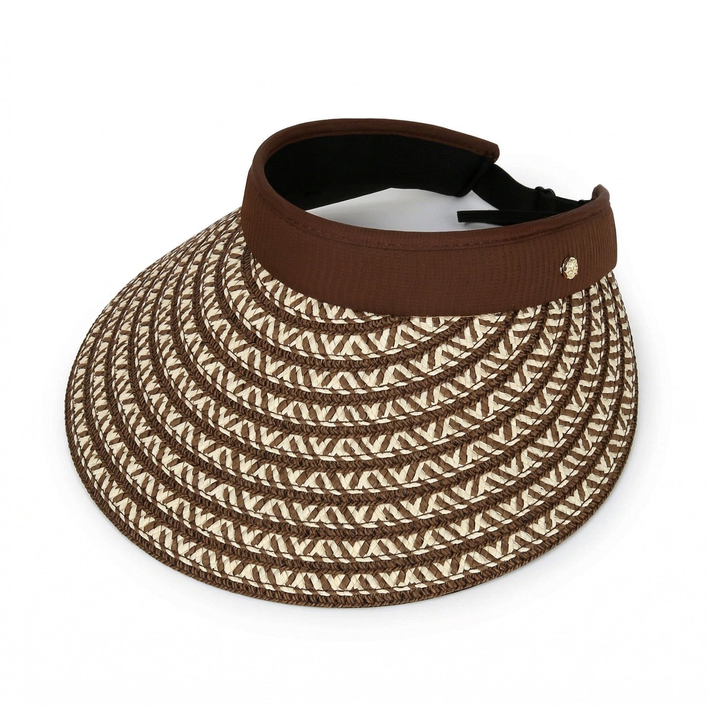 Sombrero de visera solar de paja para mujer, ala ancha, patrón tejido, banda de contraste, sombrero de verano ajustable