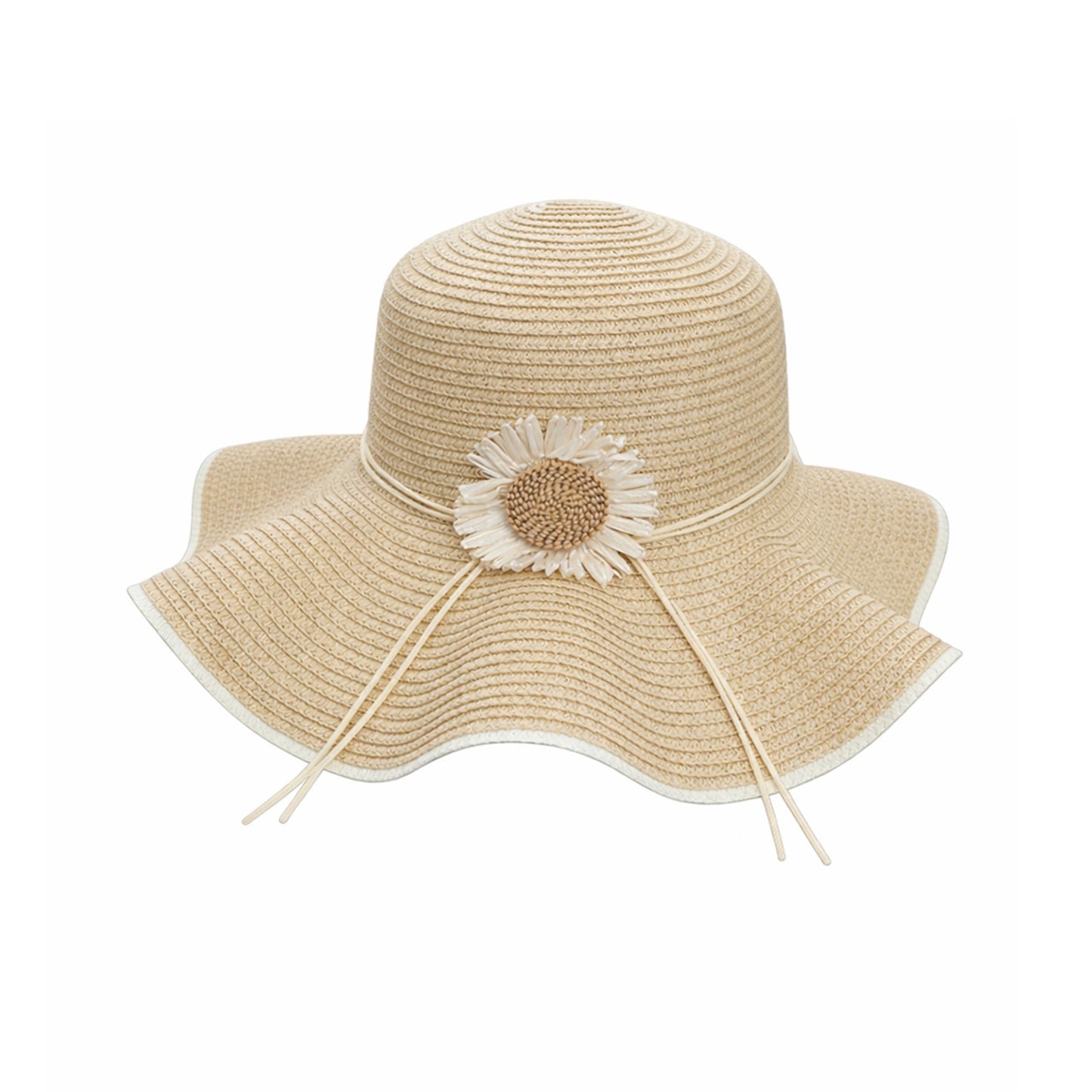 Sombrero de sol de ala ancha para mujer con detalles florales, corte ajustable, elegante sombrero de playa de verano