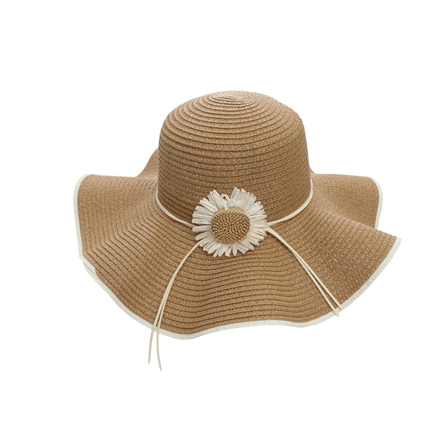 Sombrero de sol de ala ancha para mujer con detalles florales, corte ajustable, elegante sombrero de playa de verano