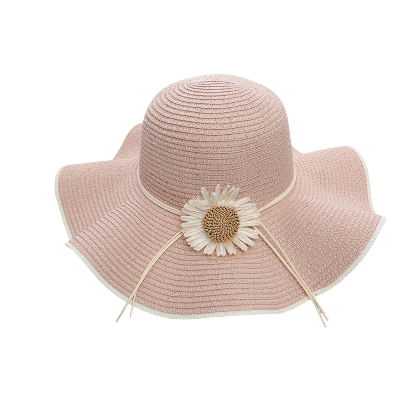Sombrero de sol de ala ancha para mujer con detalles florales, corte ajustable, elegante sombrero de playa de verano