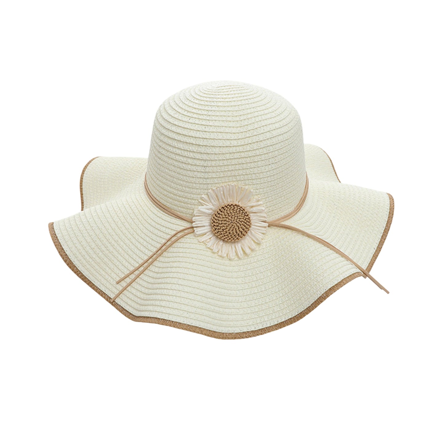 Sombrero de sol de ala ancha para mujer con detalles florales, corte ajustable, elegante sombrero de playa de verano