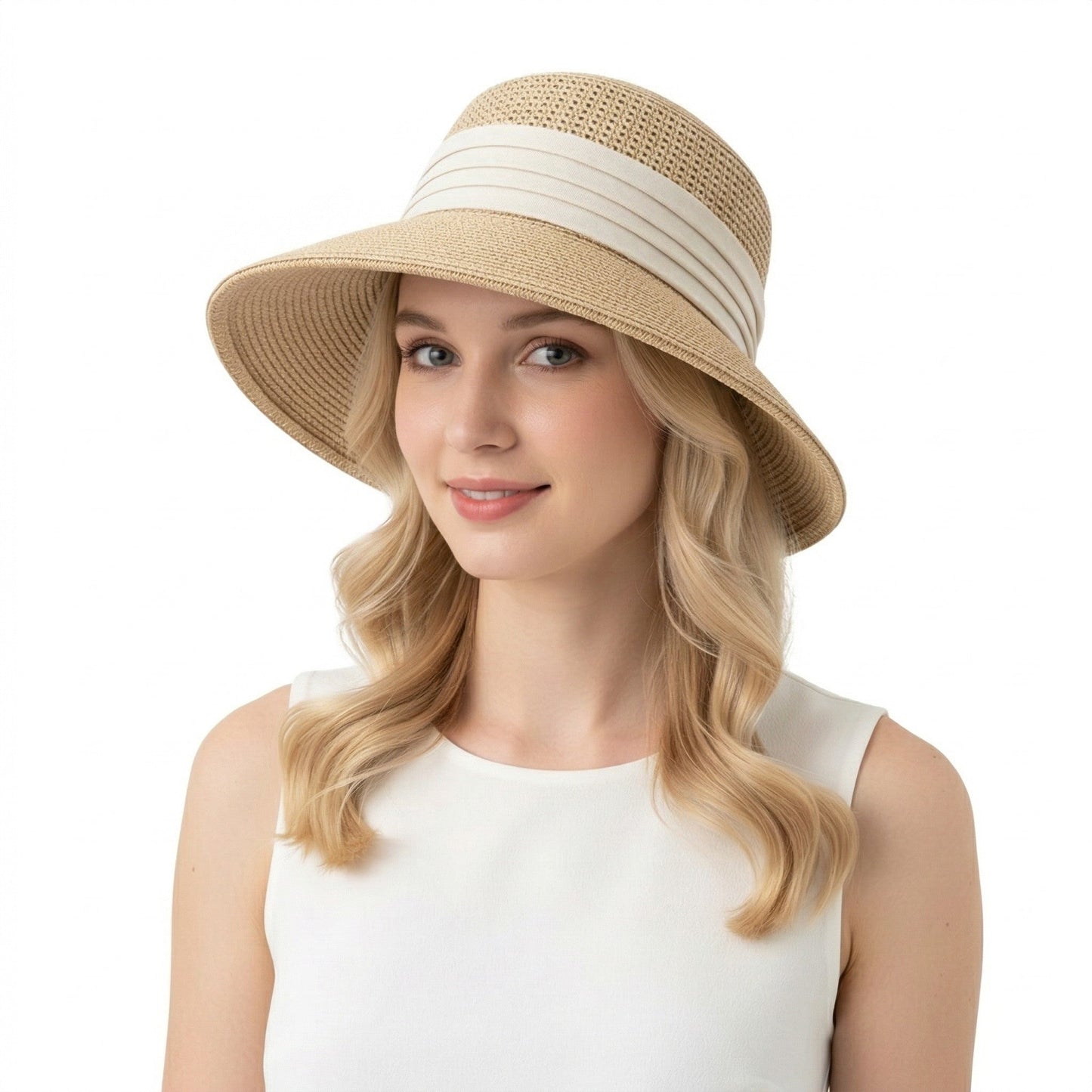 Sombrero de sol de paja para mujer, asimétrico, transpirable, ligero, plegable, sombrero de verano