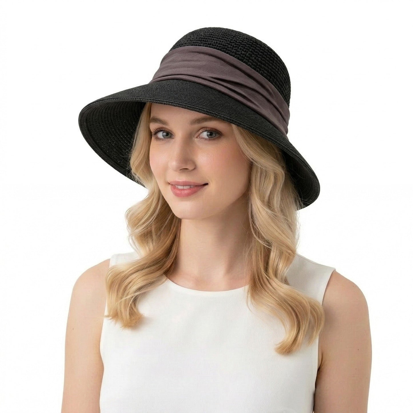 Sombrero de sol de paja para mujer, asimétrico, transpirable, ligero, plegable, sombrero de verano