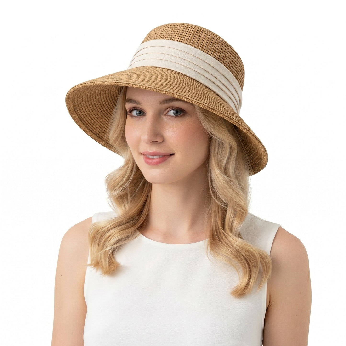 Sombrero de sol de paja para mujer, asimétrico, transpirable, ligero, plegable, sombrero de verano