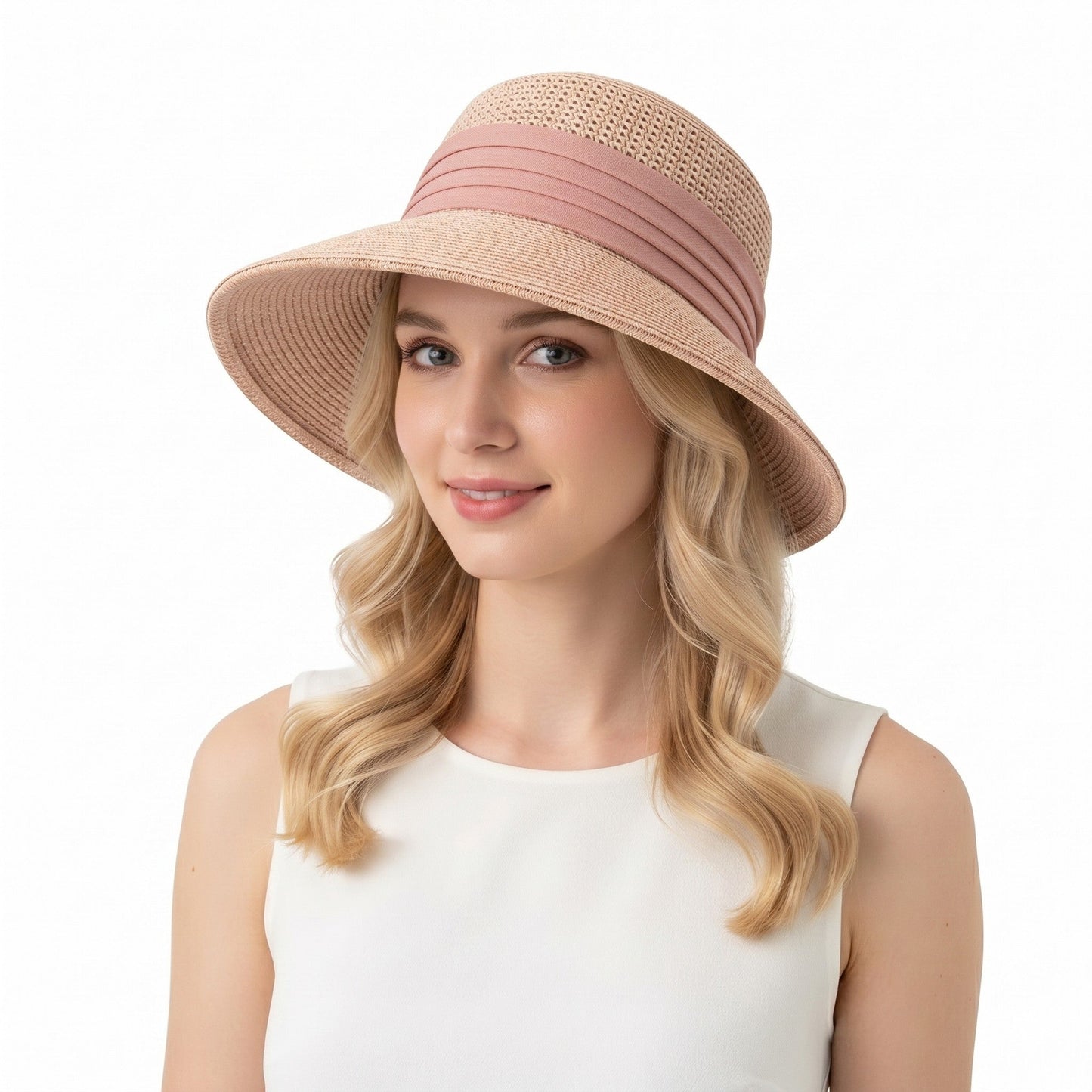 Sombrero de sol de paja para mujer, asimétrico, transpirable, ligero, plegable, sombrero de verano