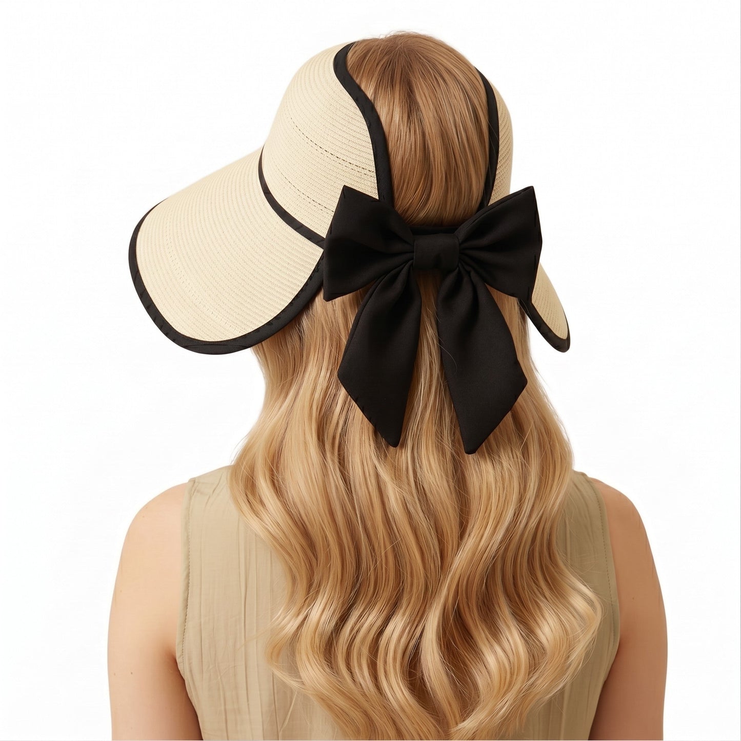 Sombrero de visera de paja de ala ancha para mujer Sombrero de sol de verano plegable transpirable Sombrero de vacaciones en la playa
