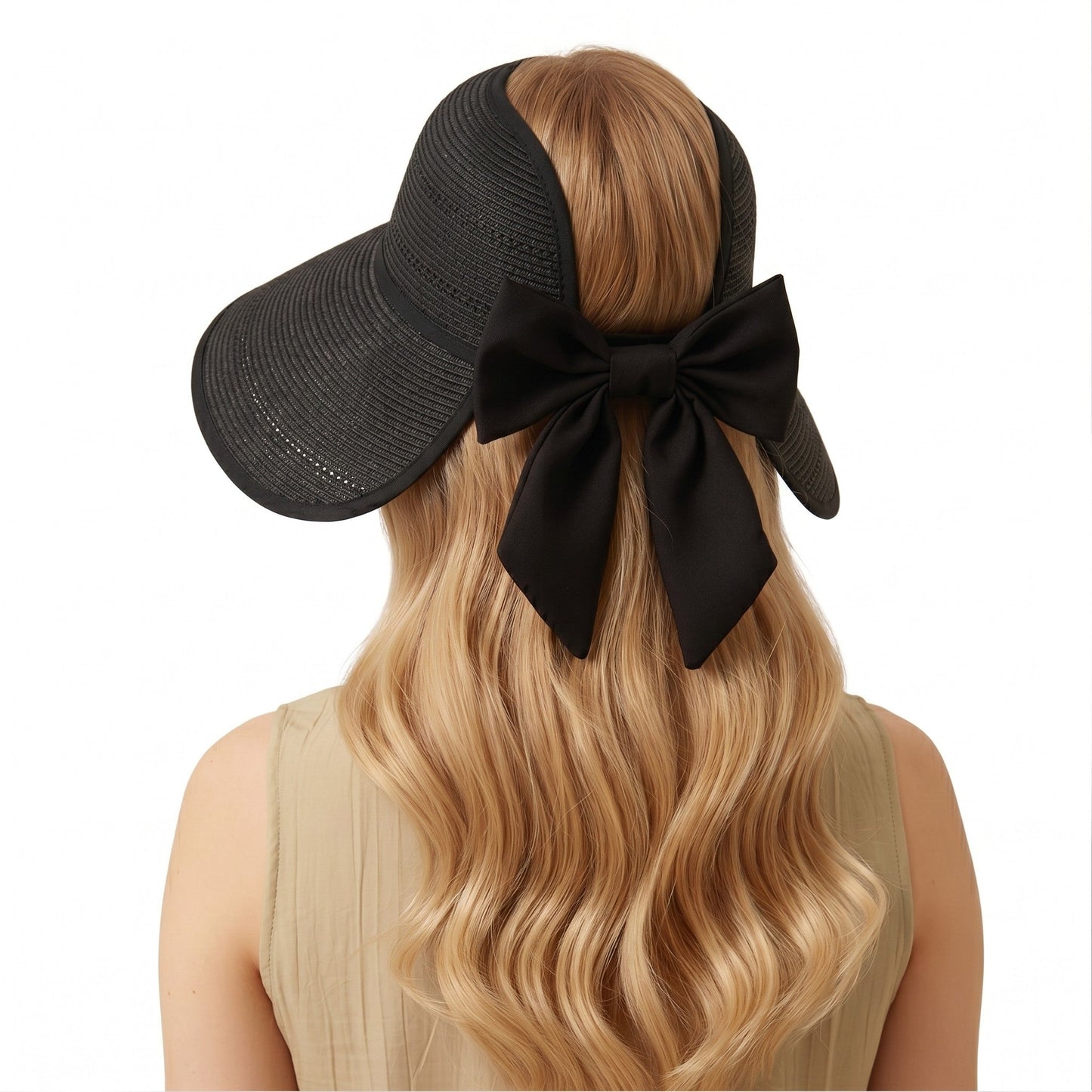 Sombrero de visera de paja de ala ancha para mujer Sombrero de sol de verano plegable transpirable Sombrero de vacaciones en la playa