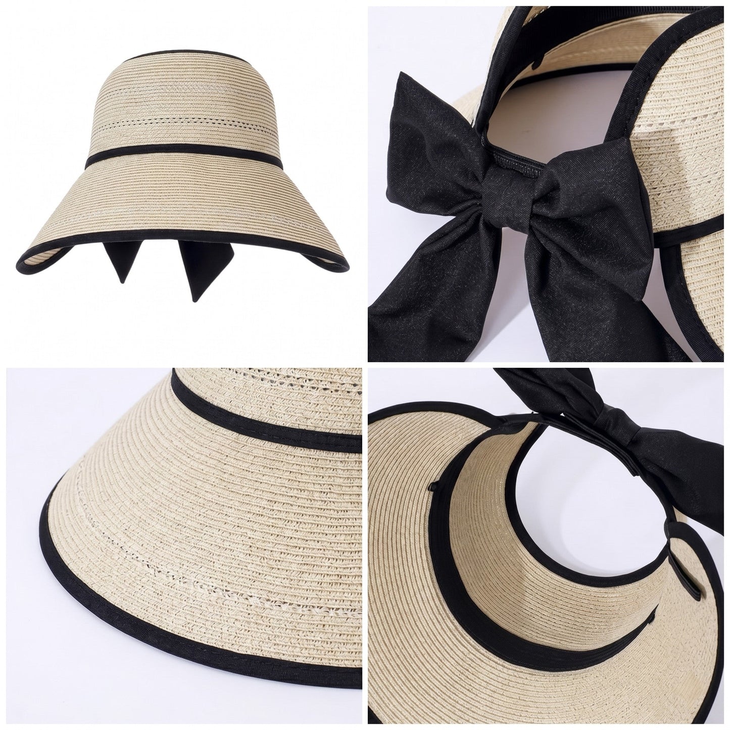Sombrero de visera de paja de ala ancha para mujer Sombrero de sol de verano plegable transpirable Sombrero de vacaciones en la playa