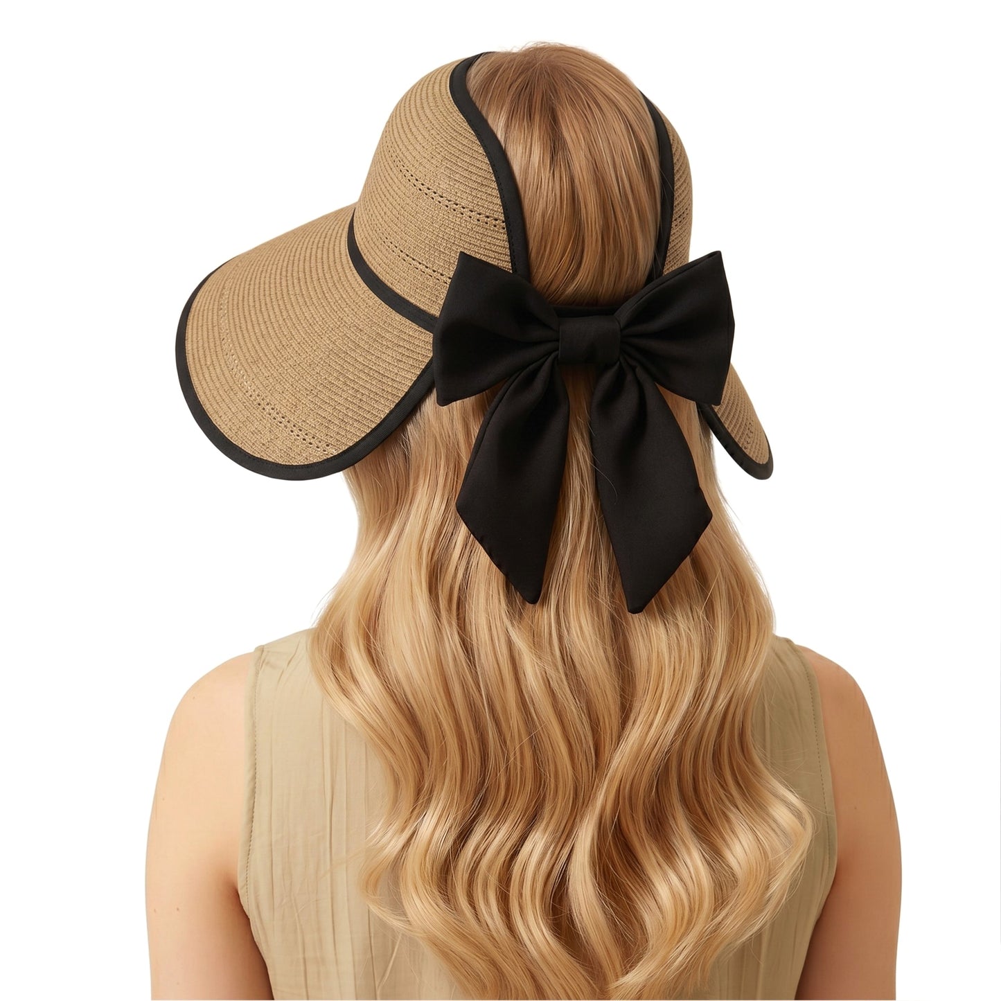 Sombrero de visera de paja de ala ancha para mujer Sombrero de sol de verano plegable transpirable Sombrero de vacaciones en la playa