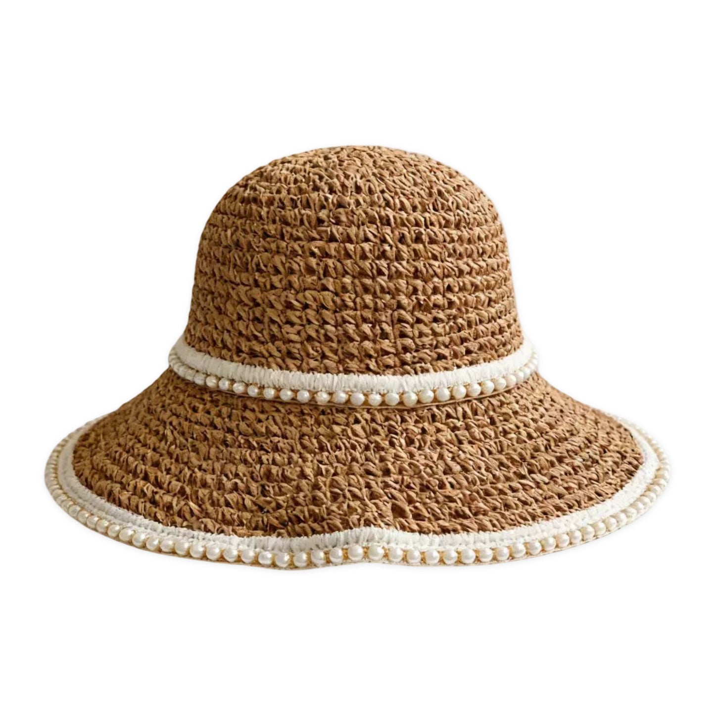 Sombrero de sol de ala ancha para mujer, ribete de tela, vacaciones en la playa, protección UV, sombrero de verano