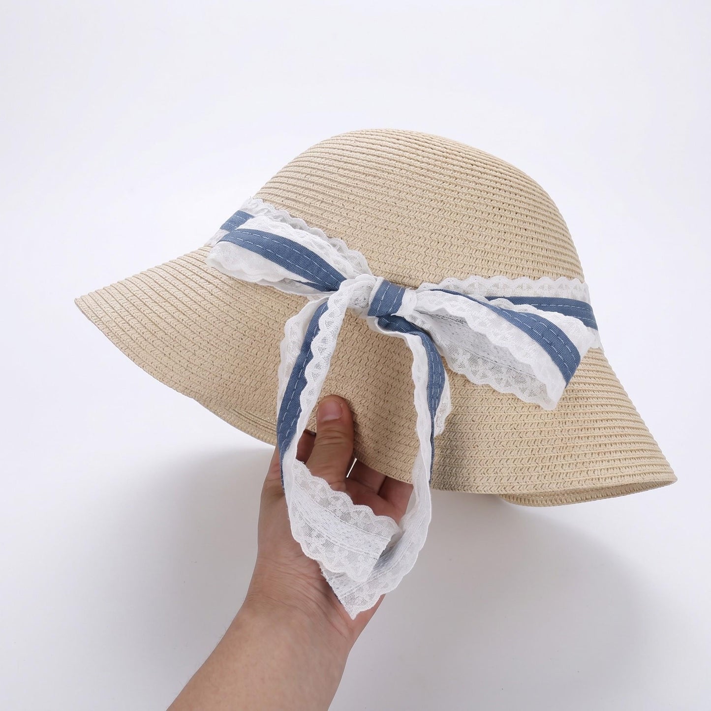 Sombrero de sol ligero de paja de ala ancha para mujer Sombrero de playa plegable de verano con protección UV