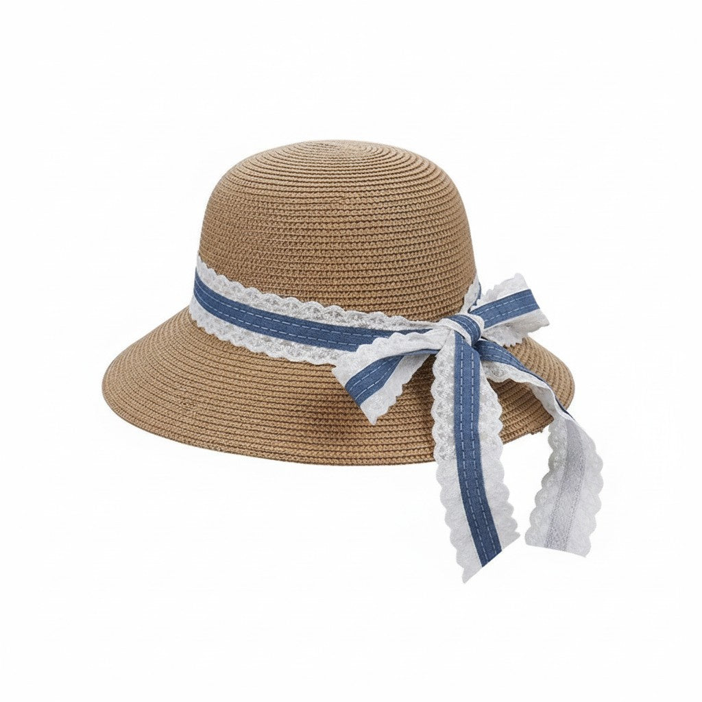 Sombrero de sol ligero de paja de ala ancha para mujer Sombrero de playa plegable de verano con protección UV